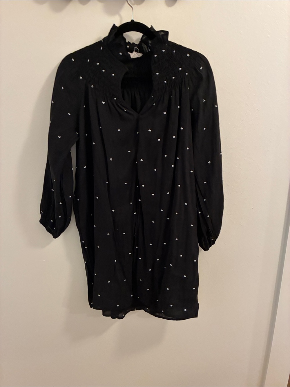 Pomander Place Black Long-Sleeve Dress with White Dot Detail